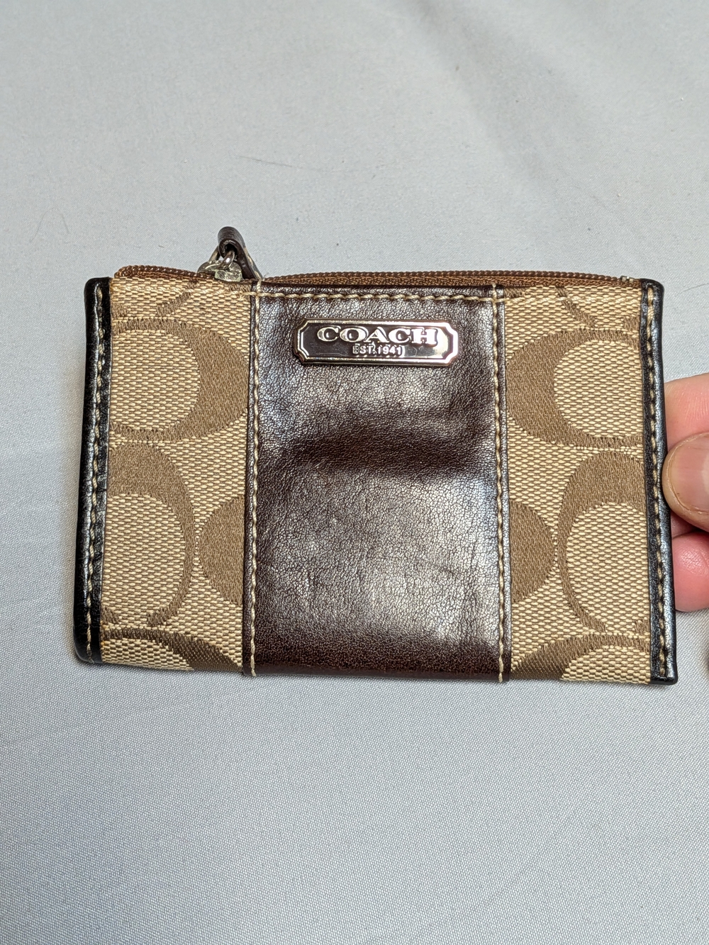 Coach Brown Signature Canvas and Dark Brown Leather Card Holder